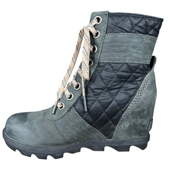 Sorel Women’s Lexie Green Leather Wedge Ankle Boot Size US 8 - Picture 2 of 10